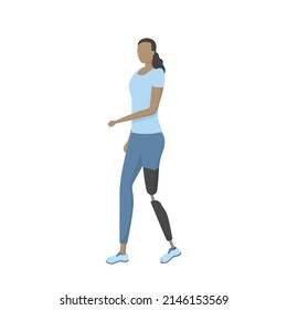 Woman with leg prosthesis. Vector illustration.