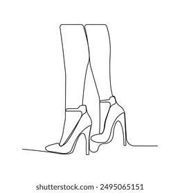 Frauenbeine mit High Heels One-Line Art Vektorgrafik isoliert auf weißem Hintergrund.