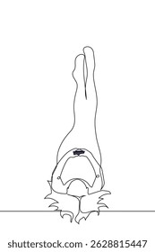 mulher com pernas para cima segurando o telefone, preguiçoso Sarvangasana - uma linha arte vetor. conceito mulher no suporte do ombro, candelabro ou pernas na parede. Vetor artesanal não AI