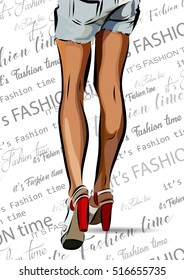 Woman legs with red shoes. Vector illustration EPS