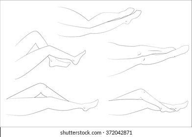 Woman legs set. Elegant legs in different poses. Legs design elements. Woman legs silhouettes.