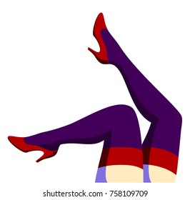 woman legs with stockings erotic sexy lingerie minimal flat design vector illustration