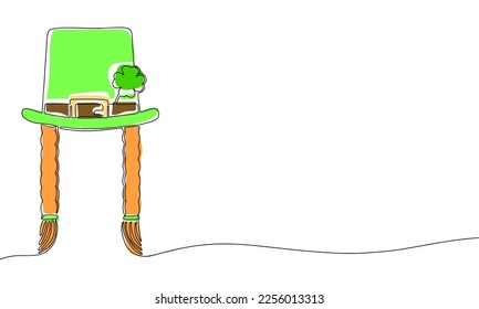 Woman leprechaun hat. Line art illustration with color. Outline, one continuous vector illustration. St. Patrick's Day. 17 March. Good luck.