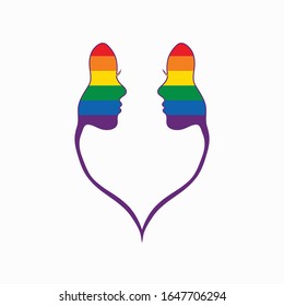 A woman and a woman. lgbt flag colors. Vector Graphics.