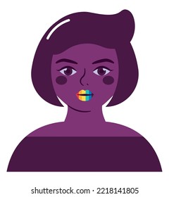 woman with lgbtq lipstick over white background