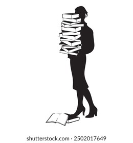 Woman librarian with a stack of books in her hands