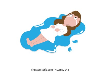 Woman lies on floor crying in puddle of tear