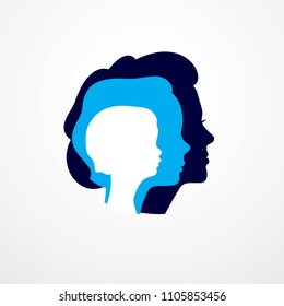 Woman life age years concept, the time of life, periods and cycle of life, growing old, maturation and aging, one generation and age categories. Vector simple classic icon or logo design.