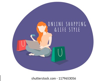 Woman life style character shopping online with mobile phone and laptop.shopping online and marketing.