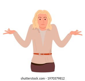 Woman lift her hand with confused face, a girl puzzled and confused. Confusion, uncertainty, doubt concept. Puzzled young woman shrugging shoulders, girl showing doubt gesture with embarrassed face