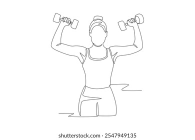 Mujer levantando pesas. Concepto de mujer de fitness dibujo de una línea