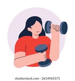 Woman Lifting Dumbbells vector illustration. woman engaging in strength training by lifting dumbbells, symbolizing a commitment to fitness and a healthy lifestyle
