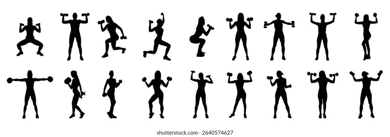 woman lifting dumbbells vector silhouettes