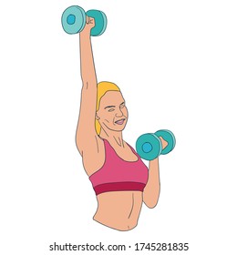 Woman Lifting Dumbell Sport Vector Illustration