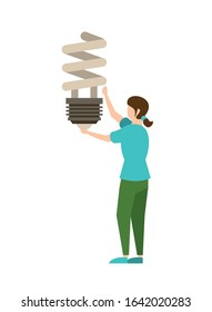 woman lifting economy bulb light spiral icon vector illustration design