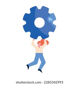 woman lifting gear cog icon