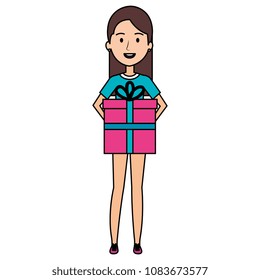 woman lifting giftbox character