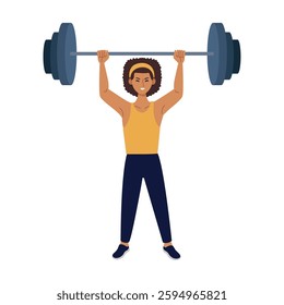 Woman lifting heavy barbell overhead illustration