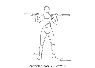 Mujer que levanta la máquina del herrero. Concepto de mujer de fitness dibujo de una línea