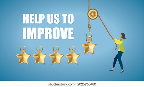 Woman lifting stars. Concept survey. Vector illustration. Dimension 16:9.