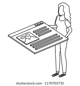 woman lifting webpage interface