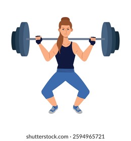 Woman lifting weight with barbell illustration