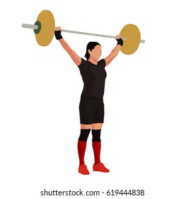 Woman lifts the barbell above her head, weight-lifting, vector illustration