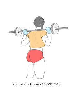 woman lifts the barbell. squat with a barbell. vector illustration.