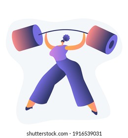 woman lifts heavy barbell, motivation for success. Vector illustration in flat cartoon style. - Shutterstock ID 1916539031