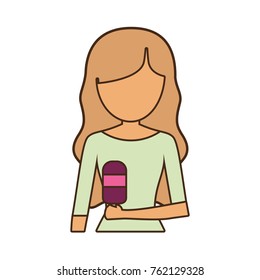 woman with light brown hair an ice cream vector illustration