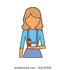 woman with light brown hair  an  ice  cream  vector illustration