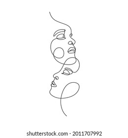 Woman line art beauty logo. Surreal Line art female floral girl. Abstract face with plants by  line drawing. Portrait minimalistic style. Nature symbol of cosmetics. Botanical logo. 
