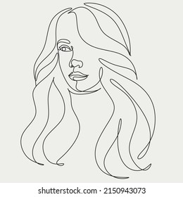 Woman Line Art. Line drawing of girl with long hair. Vector beauty logo for hait halon, spa