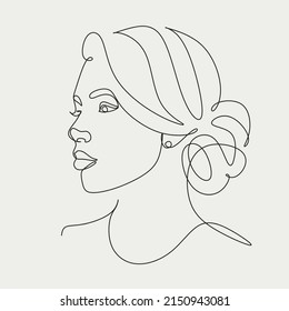 Woman Line Art. Line drawing of girl with long hair. Vector beauty logo for hait halon, spa