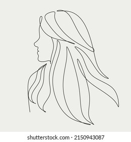 Woman Line Art. Line drawing of girl with long hair. Vector beauty logo for hait halon, spa