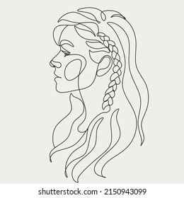 Woman Line Art. Line drawing of girl with long hair. Vector beauty logo for hait halon, spa