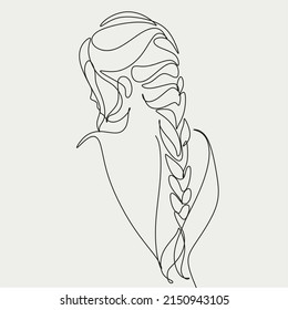 Woman Line Art. Line drawing of girl with long hair. Vector beauty logo for hait halon, spa