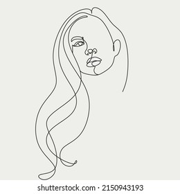 Woman Line Art. Line drawing of girl with long hair. Vector beauty logo for hait halon, spa