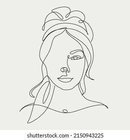 Woman Line Art. Line drawing of girl with long hair. Vector beauty logo for hait halon, spa