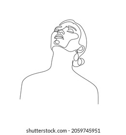 Woman Line Art  Face Drawing.  Woman portrait Vector.  Female Logo. Contouring Line. Minimalist Face. 