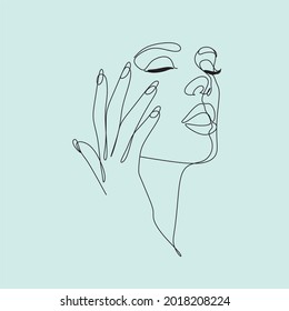 Woman Line art minimal portrait.  Female Logo symbol of cosmetics