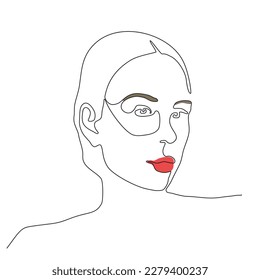 Woman Line Art Minimalist Logo. Continuous drawing in one line. Abstract line sketch of female face. Linear design faces. Black white vector illustration for t-shirt, print style, beauty salon logo