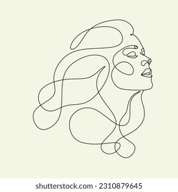 Woman Line Art Minimalist Logo. Nature Organic Cosmetics Makeup. Flower head Feminine Illustration line drawing. Woman face with flowers line