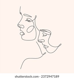 Woman Line Art Minimalist Logo. Nature Organic Cosmetics Makeup. Flower head Feminine Illustration line drawing. Woman face with flowers line