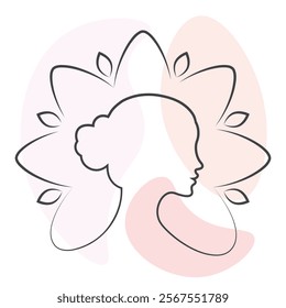 Woman Line Art Minimalist Logo. minimalist style portrait. Line flower, woman portrait. Vector illustration