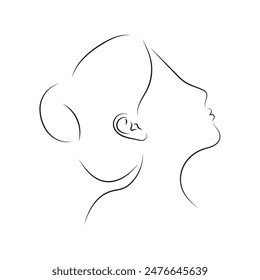 Woman line art portrait with thin lines. Elegant profile female contour 