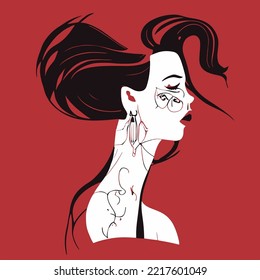 woman line art vector, illustration vintage style of a woman with high detailed hair, retro girl illustration, hair saloons and more