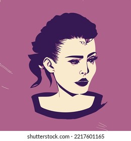 woman line art vector, illustration vintage style of a woman with high detailed hair, retro girl illustration, hair saloons and more