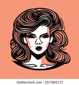 woman line art vector, illustration vintage style of a woman with high detailed hair, retro girl illustration, hair saloons and more