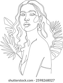 Woman Line Art,Simple, minimalist vector illustration of beautiful female faces. Line art.